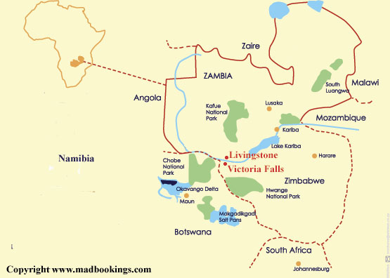 Map of Victoria Falls Zimbabwe