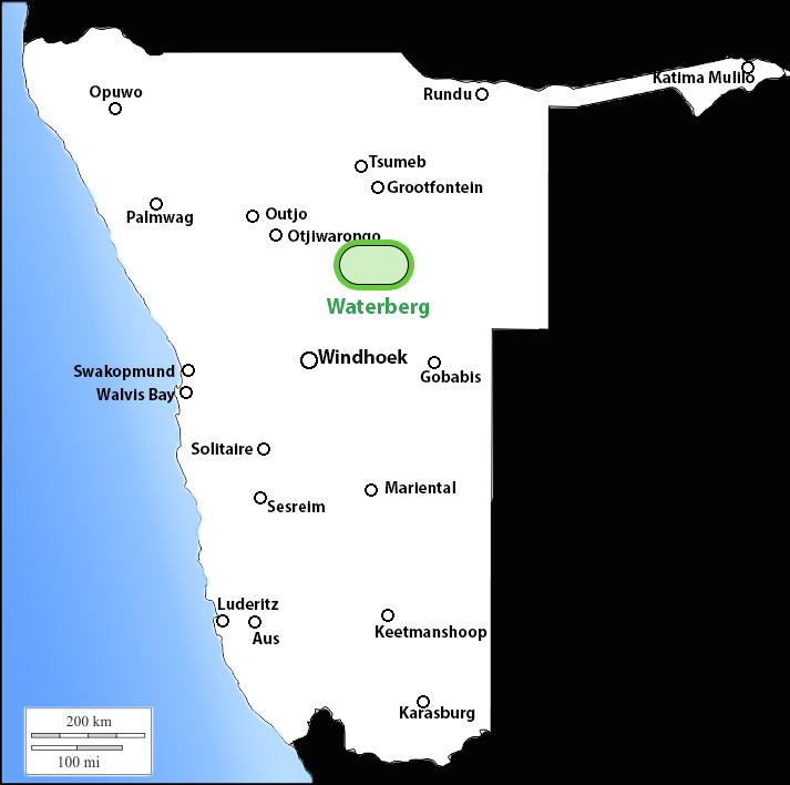 map showing Waterberg Park Namibia