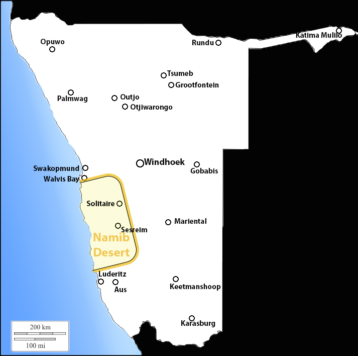 Map showing Namib Desert Namibia