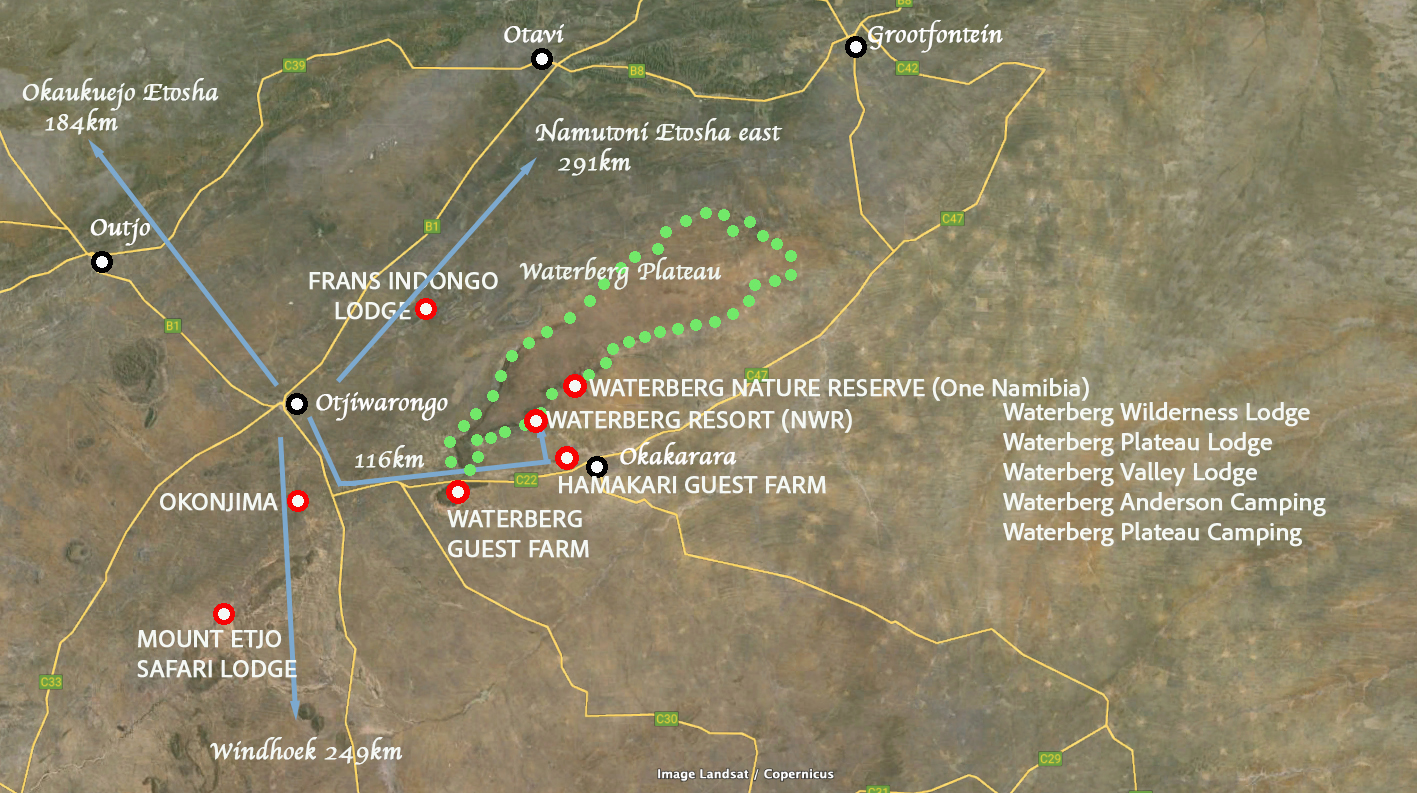 map showing Waterberg Park Namibia