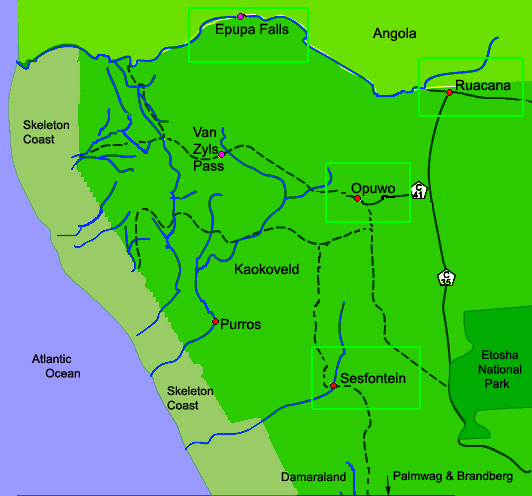 Map of the Kaokoland Kunene area Namibia