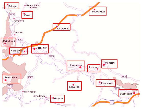 Map of Breede Valley area